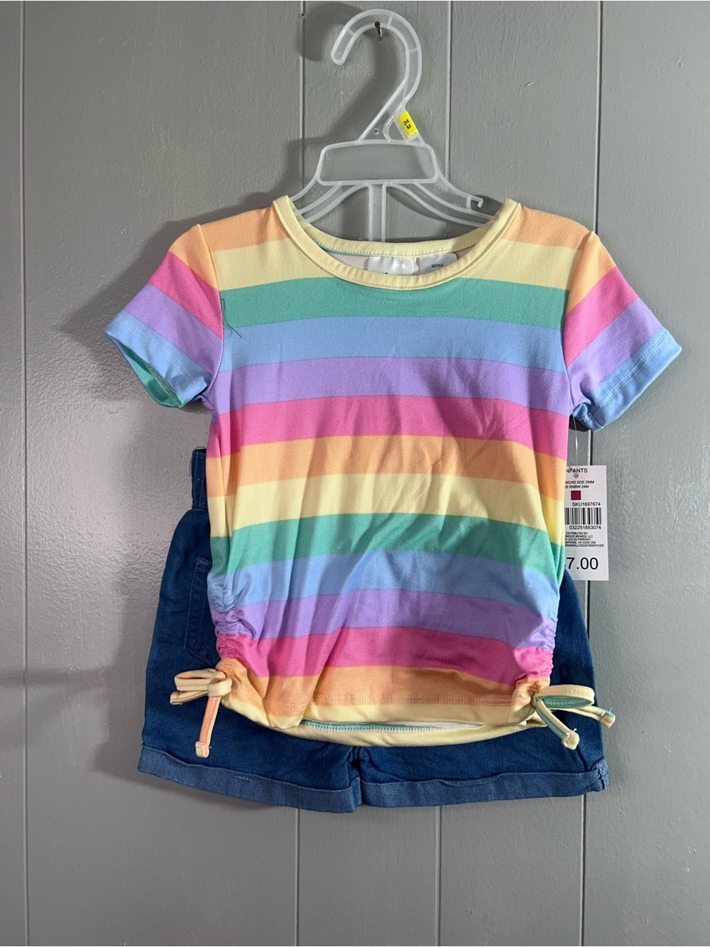 Kidgets Pastel Rainbow Stripe Tie-Hem Tee - Yellow, Pink, Blue, Green, Purple